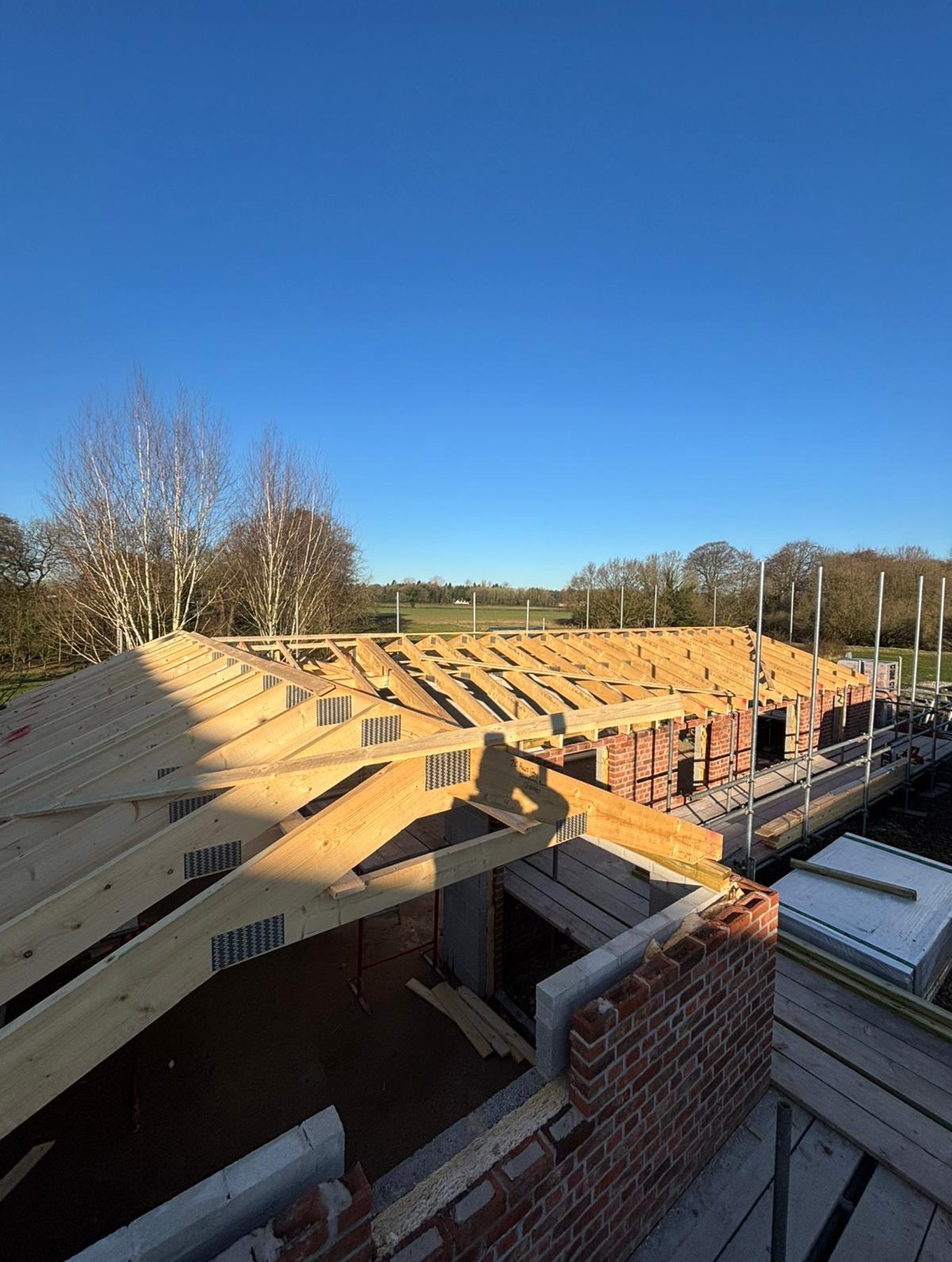 Timber roof framing and structural carpentry in progress